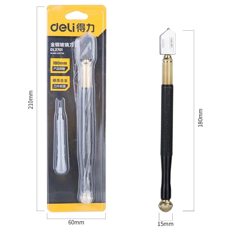 Deli Glass Cutter Durable High Quality Brand Small Size Steel Blade Anti-skid Handle Cutting Tool Diamond Cutter Head Knifes