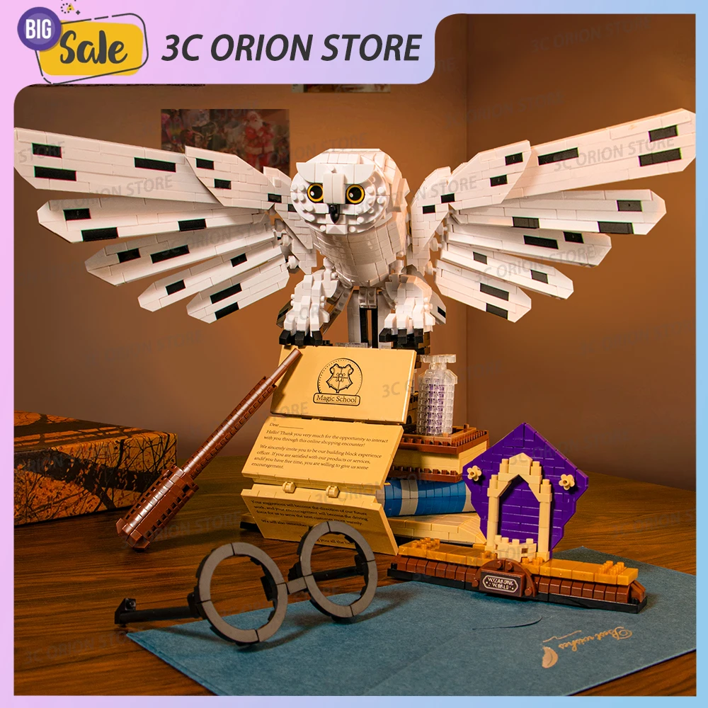 New Magic World Figure Owl Hedwig Micro Building Bricks Classic Sets Toys for Kids Desktop Ornament Model Christmas Gifts