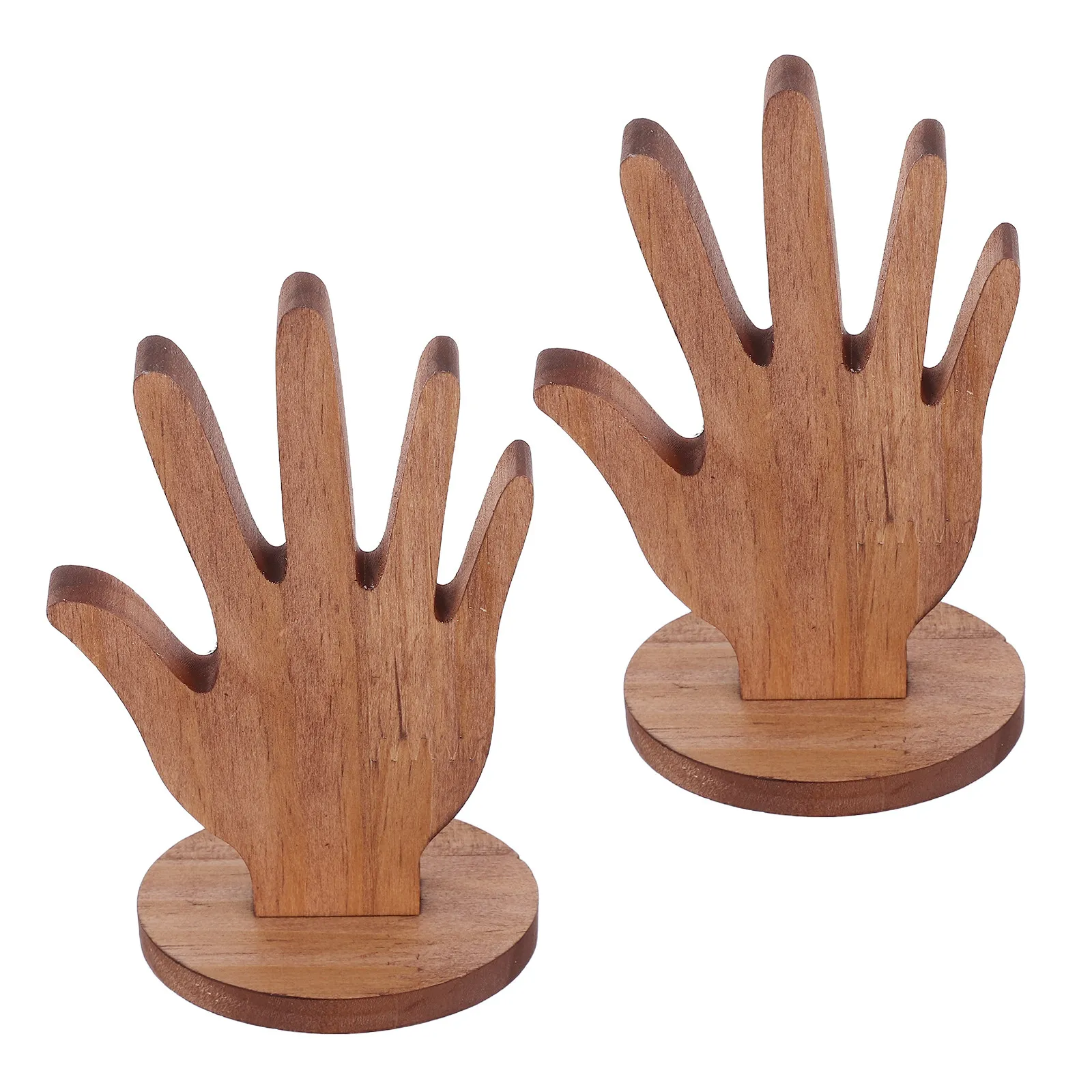 2Pcs Wooden Hand Jewelry Organizer Display Stand Ring Bracelet Holder Rustic Jewelry Mannequin for Retail Countertop