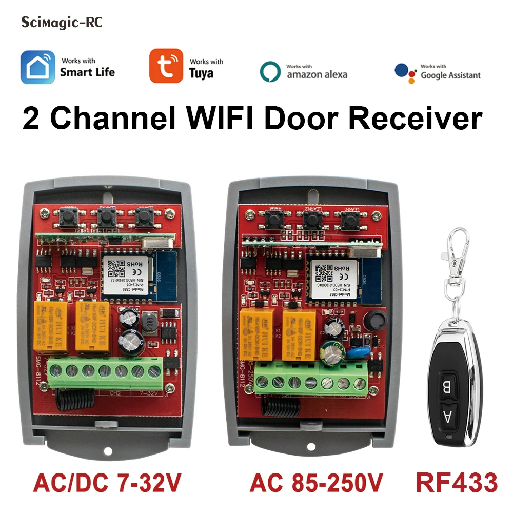 

Tuya Wifi Ворота Smart Гараж Дверь Переключатель Открыватель 433mhz Контроллер Пульт Дистанционного Управления Приемник 433.92MHz 12V Релейный Модуль 2 Канала