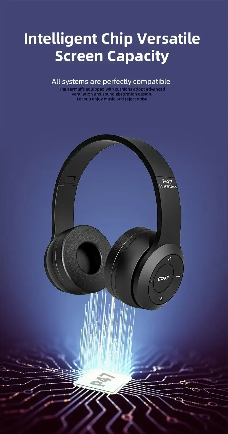 Stereo P47 Headset 5.0 Bluetooth Headset Folding Series Wireless Outdoor SportsHeadset für iPhone Samsung PC Spielzubehör – Detail 4