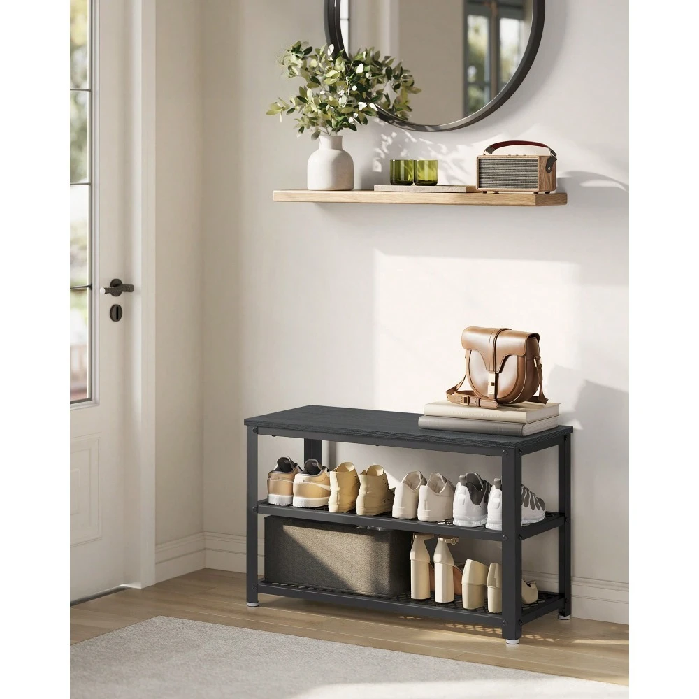 

3-Tier Shoe Rack, Shelf Storage Bench With Metal Mesh Shelves And Seat, Free Standing Shoe Organizer For Entryway, 11.8