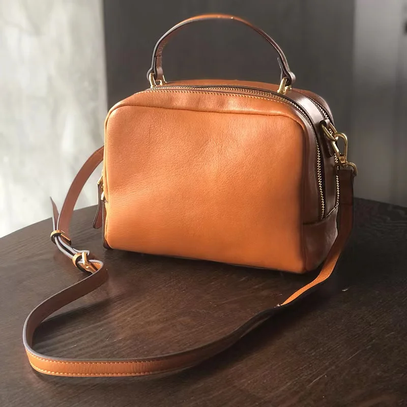 Shoulder Bag Vegetable Tanned Leather Women's Messenger Bag Retro Versatile Fashion Casual Bag Leather Cosmetic Bag