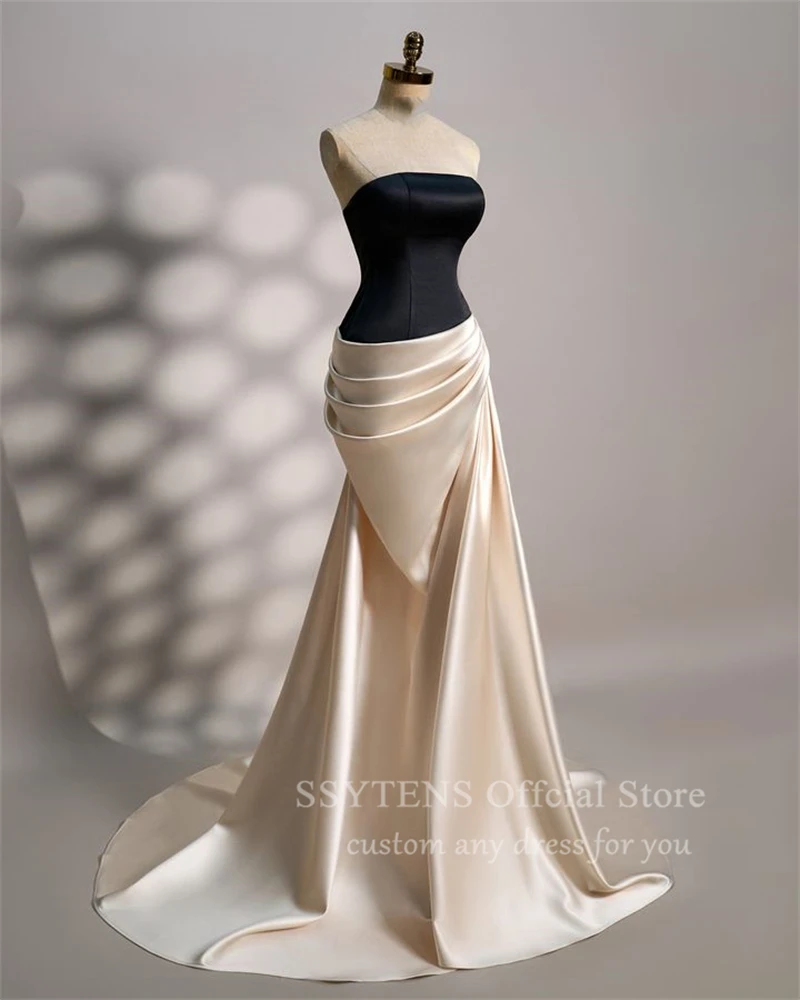 SSYTENS Strapless Mermaid Saudi Evening Dress Satin Long Wedding Party Dresses Simple Sleeveless Women Prom Gowns فساتين سهرات