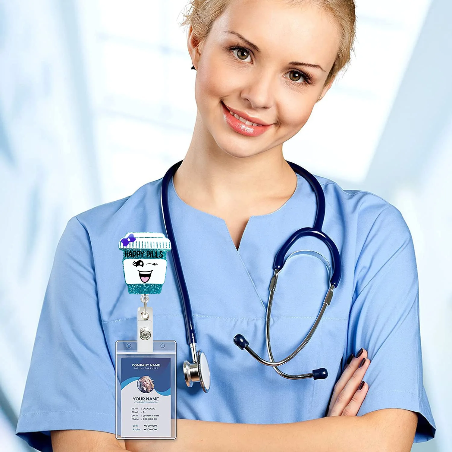 Acrylic Four Color Expression Mug Doctor Nurse Retractable Clip Id Badge Holder Rotating Badge Reel Nurses Day Gift New 2024