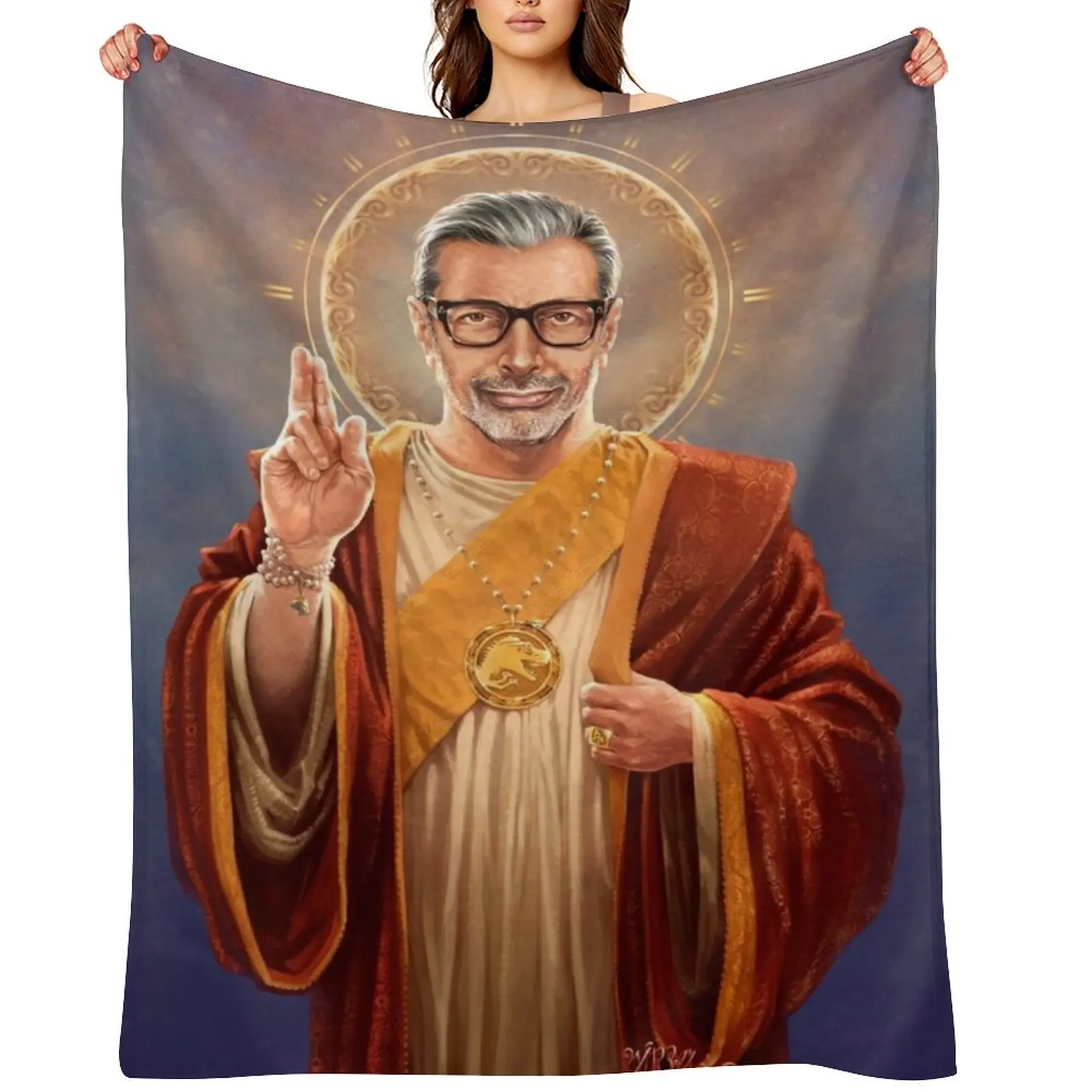 

Saint Jeff of Goldblum - Jeff Goldblum Original Religious Painting Throw Blanket manga Sofas Loose Retros Blankets