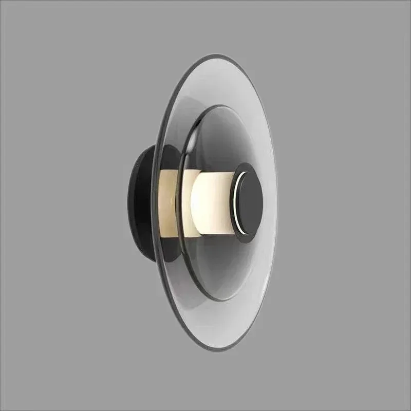 

Modern Minimalist Amber Glass Disc Wall Lamp LED Bedroom Living Room Golden Black Indoor Home Decoration Sconce Lighting Fixture