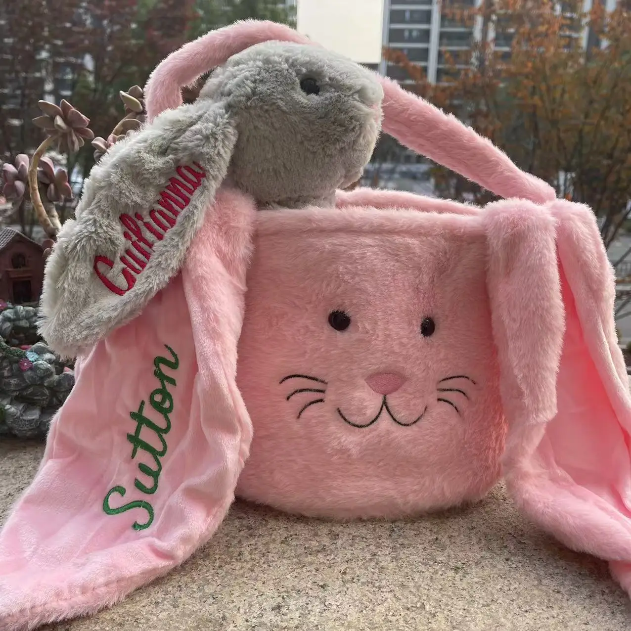 

Personalized Easter Bunny Soft Easter Baskets Embroidered Custom Name Easter Supplies Unique Kids Gift Candy Bag Easter Basket