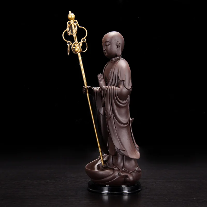 Ceramic Purple Clay Ksitigarbha Bodhisattva Buddha Statue Backflow Incense Burner Creative Ornament