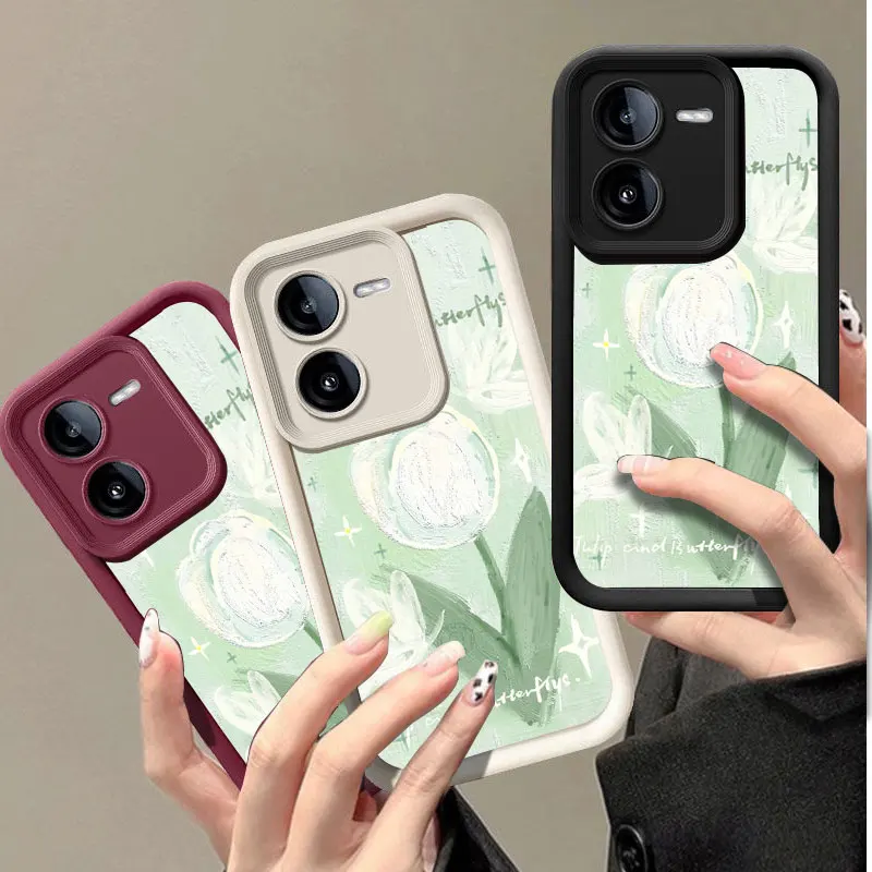 Oil Flower Fashine Case For VIVO Y02 Y03 Y15S Y16 Y17 Y17S Y21 Y22S Y27 Y35 Y36 Y72 Y75 Y76 Y77 Y78 Y100 5G Soft Cover Shell