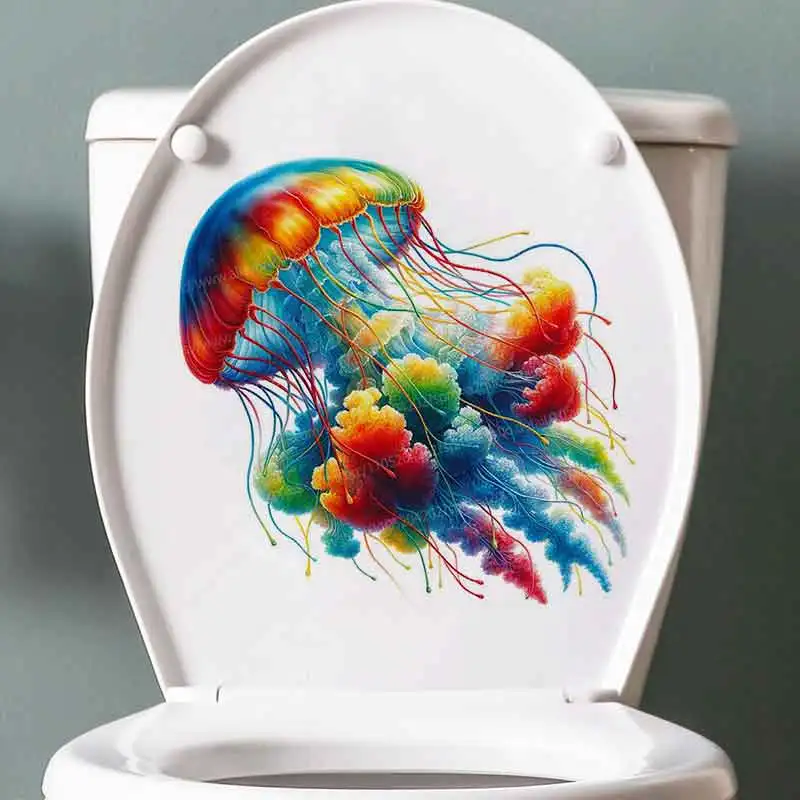 Vibrant Jellyfish Wall Stickers Marine Art Design for Bathroom Toilet Cabinet Fridge Home Decorative Accessories AA321