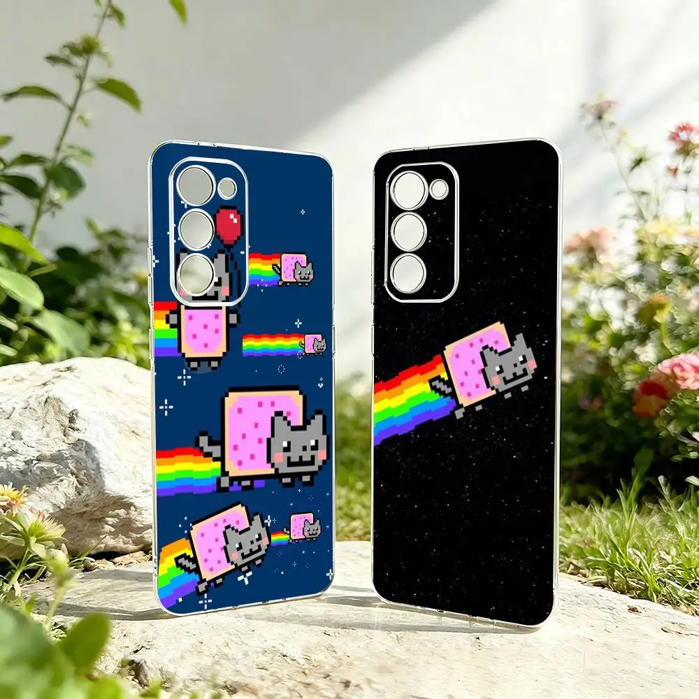 Cute Stylish N-Nyans Cat Phone Case Transparent Silicone Soft For Samsung Galaxy A73,A72,A71,A70,A53,A52,A51
