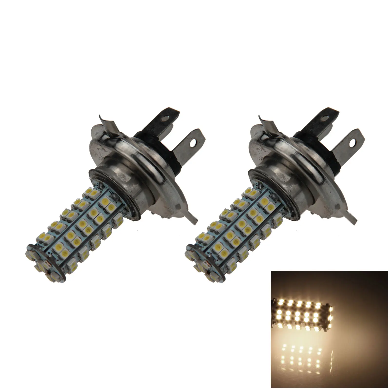 2x Warm White Car H4 Head Light Front Blub 68 Emitters 1210 SMD LED IEC7005-39 H104-WN