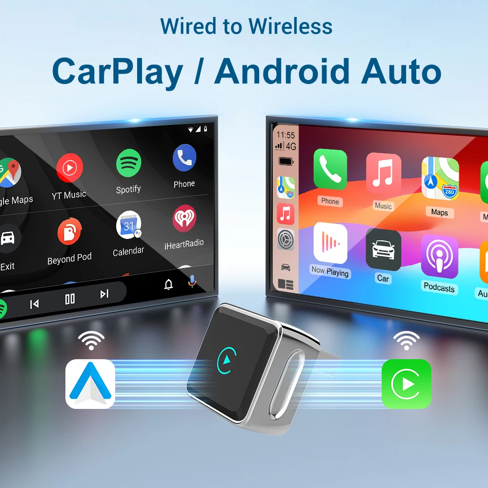 Mini adattatore wireless Carplay Android Auto 2025, Plug & Play adatto a auto dal 2016 e IPhone IOS 10+ e Android 11+,2 in 1 - K6 MINI