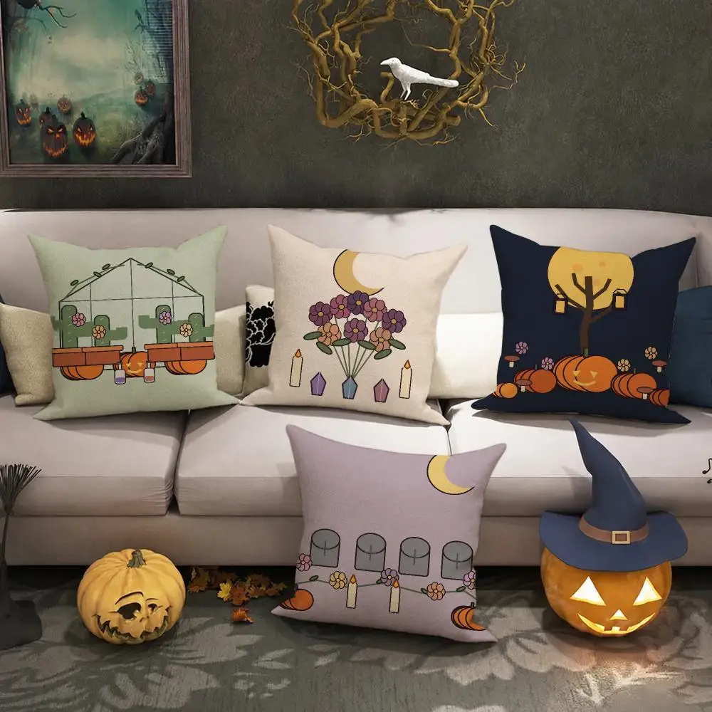 Moonlit Pumpkin Gift Cushion Cover Halloween Rustic Throw Pillow Covers, Cute Ghost Pumpkin Maple Leaf Cushion Covers