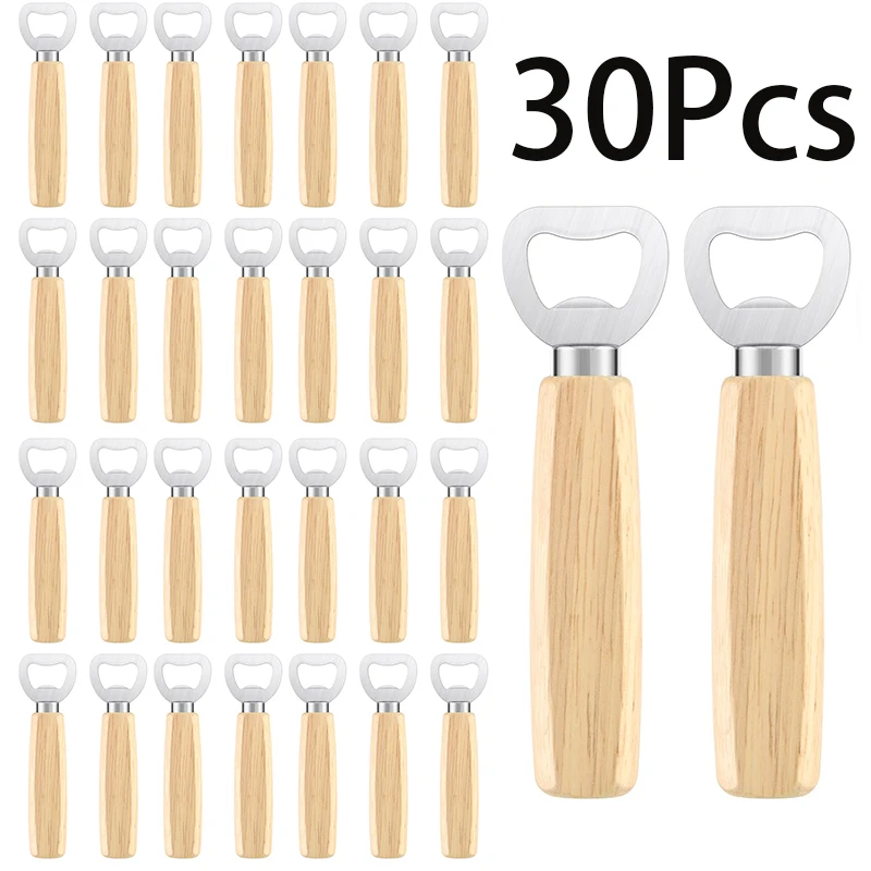 

30Pcs Wooden Handle Beer Bottle Opener Stainless Steel Soda Glass Cap Opener Bartender Bottle Opener Home Kitchen Bar Tools