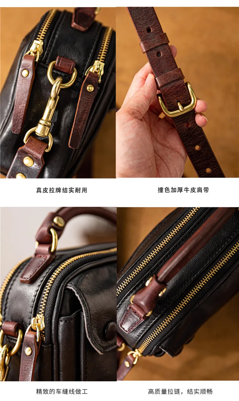 Modische, hochwertige Herren-Umhängetasche aus echtem Leder, lässige Designer-Luxus-Schultertasche aus echtem Rindsleder in Schwarz. – Detail 10