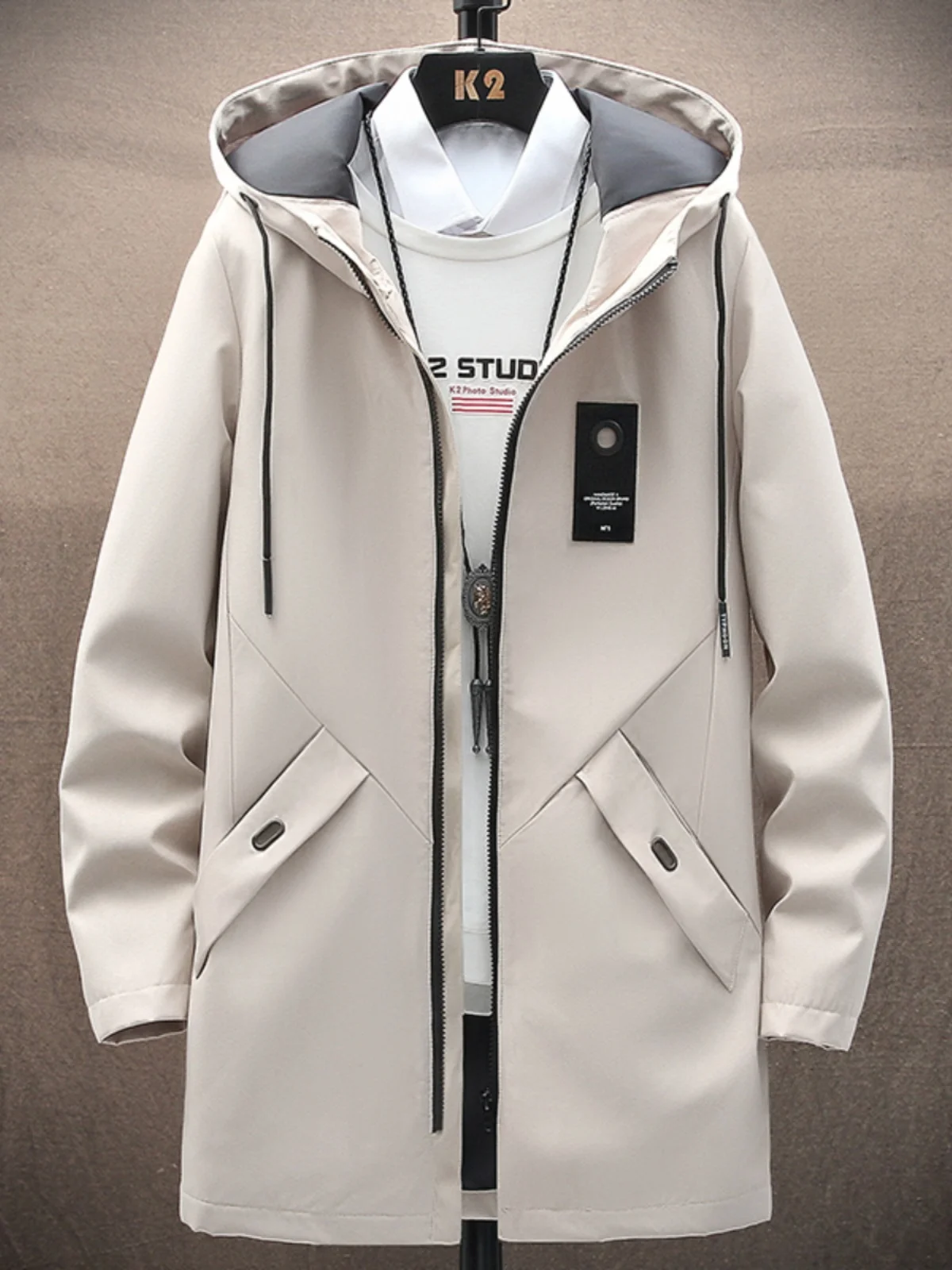 

Мужская демисезонная куртка-парка из полиэстера на молнии с отстегивающимся капюшоном, базовая модель