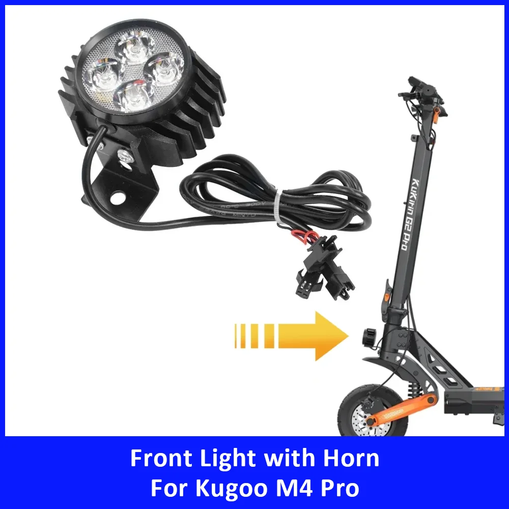 

12-80V Front Light with Horn for Kugoo M4 Pro Electric Scooter 2 in 1 Safety Warning Headlight Replacement Accessories