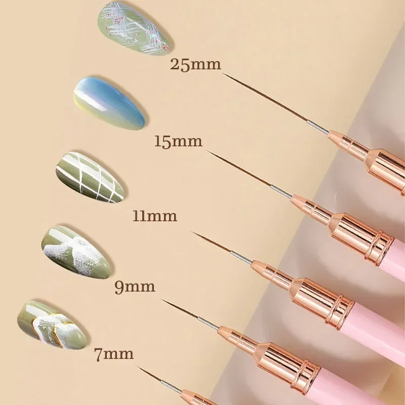 7/9/11/15/25Mm Nagellak Borstel Set Handvat Nail Art Pen Penseel Tekening Lijnen Streepverf Bloem Pen Nail Art Manicure Tools