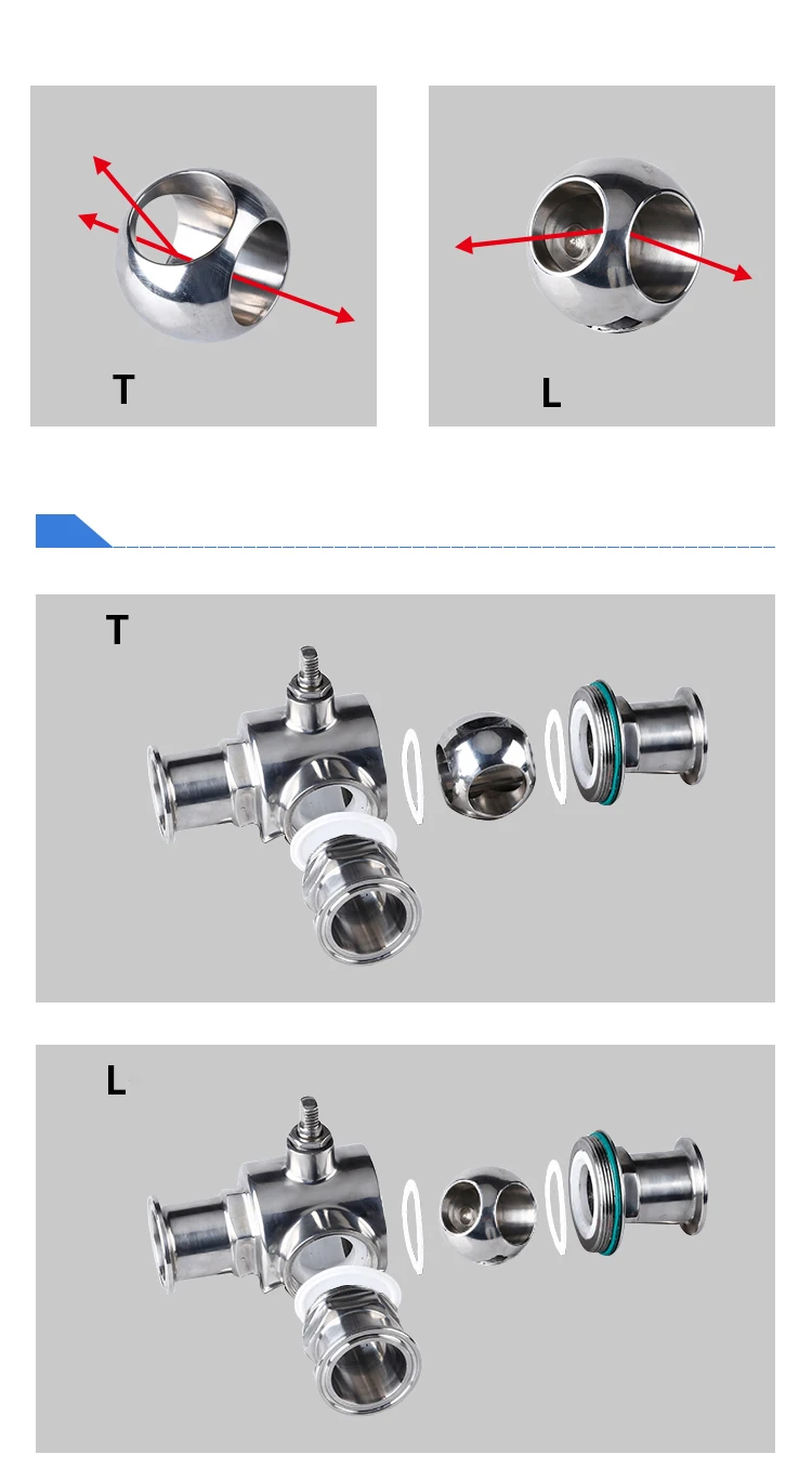 Magnetventil 38mm 304 Stainless Steel Sanitary Pneumatic Ball Valve 3 Way Tri Clamp Ferrule Type Ball Valves With Double Acting Cylinder Pneumatik — Detail 1