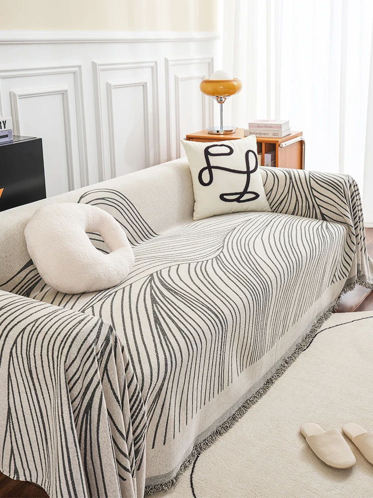 

Artistic High-End Line Pattern Sofa Cover Full Wrap Non-Slip Sofa Protector Dustproof Cover Nordic Sle Home Fabric