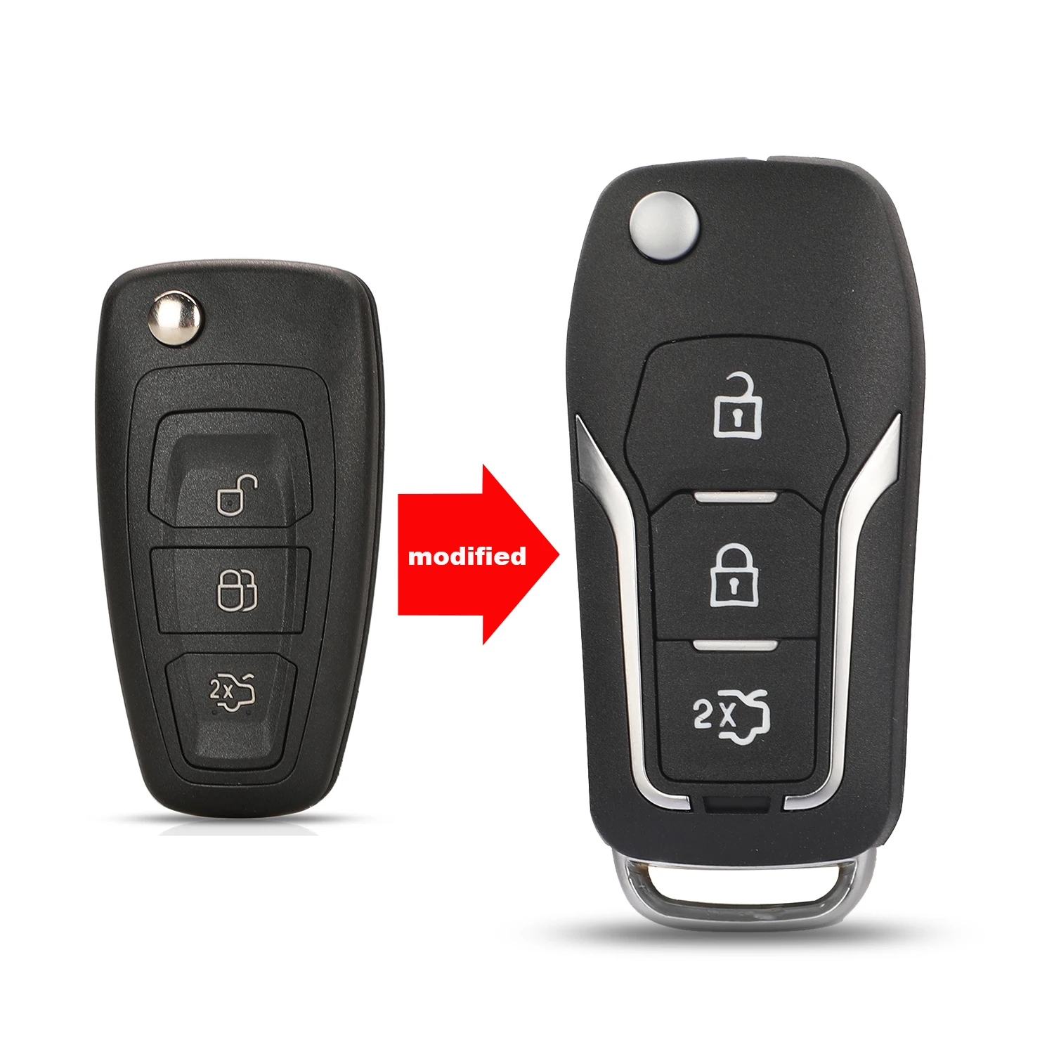 

jingyuqin Modified 3 Buttons Flip Folding Car Remote Key Shell For Ford Focus 3 Fiesta Connect Mondeo C Max Smart Key Fob Case