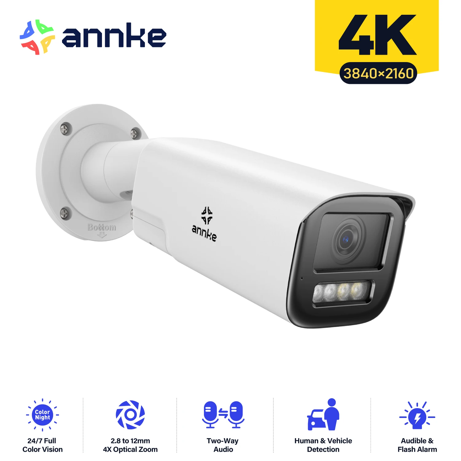 ANNKE 4K 4X Zoom PoE Security Camera, 2.8 - 12 MM Lens,Smart Dual Light,Night Vision, Motion Detection,Built-in Microphone