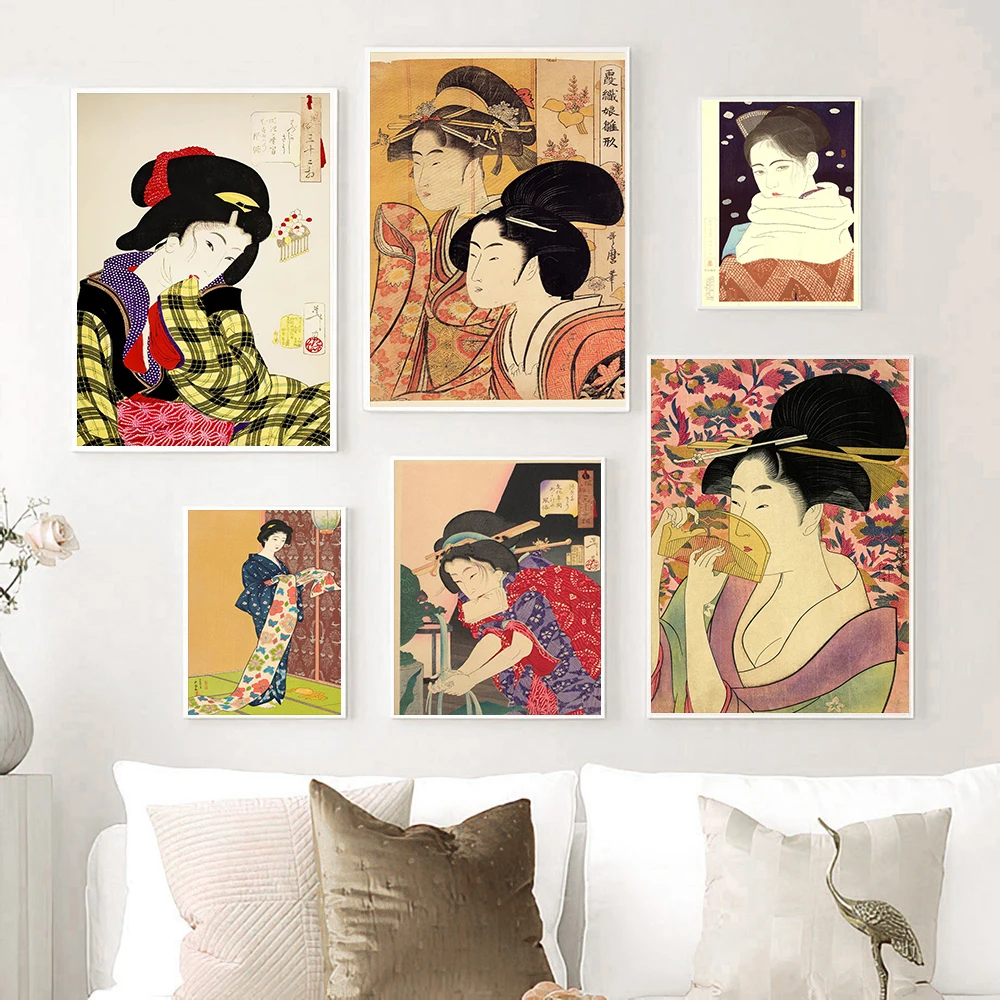 

Japan Ukiyo Geisha Wall Art Canvas Painting Vintage Abstract Women Posters And Prints Wall Pictures For Kitchen Room Home Decor