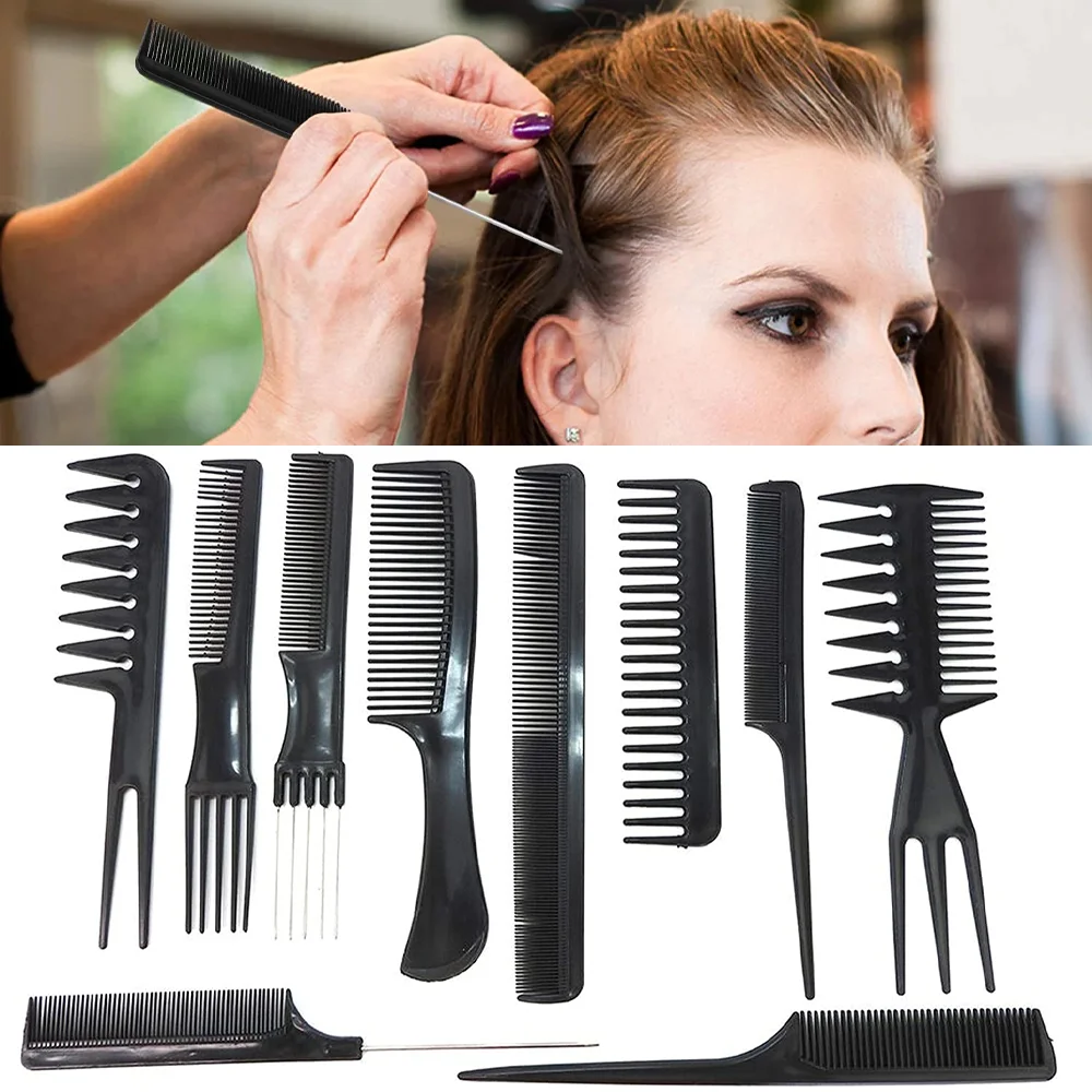 10Pcs/Set Hair Barber Styling Comb Set Professional Hair Styling Comb Sets Salon Anti-static Stylists Comb Black