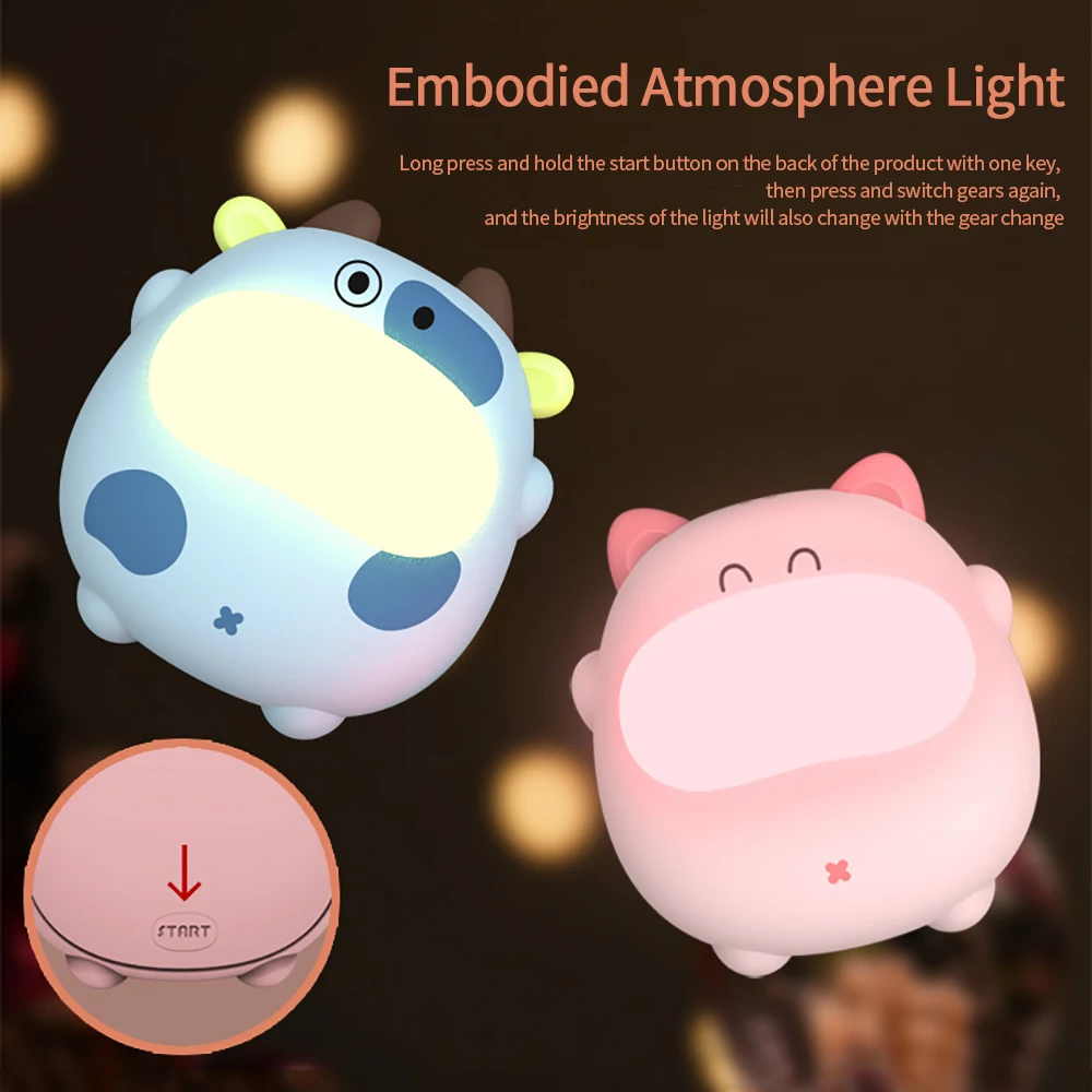 Cartoon Pig Cow Hand Warmer Quick Heating Mini USB Rechargeable Electric Hands Heater Pocket Cute Winter Hand Warmer Night Light