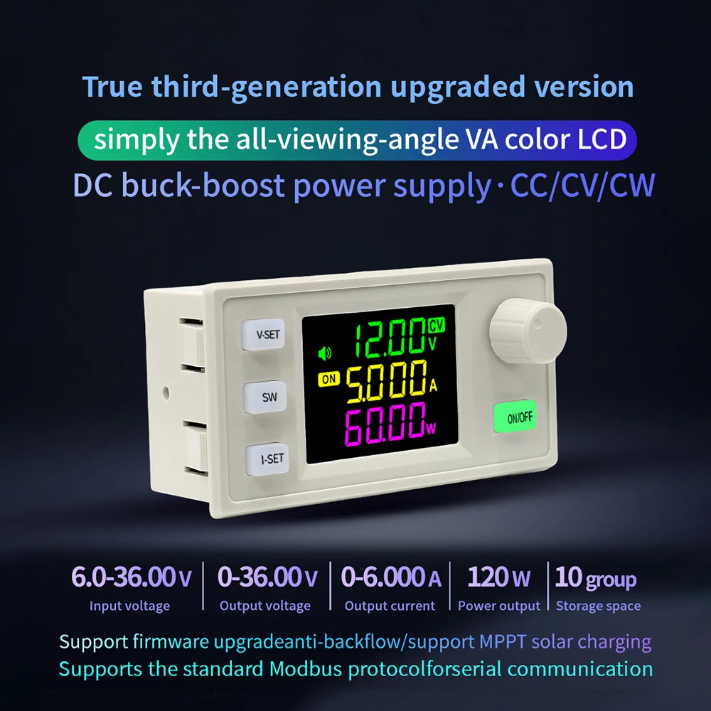 DC6-36V output 0-36V 60W CNC Current Regulated 4 Digit Communication Adjustable DC to DC Step Down Board Buck Boost Converter