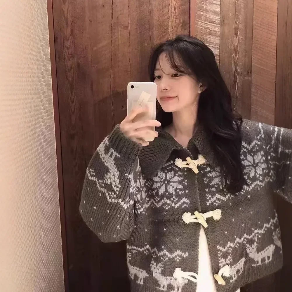 

Пышный утолщенный шерстяной свитер с тяжелой вышивкой, большой воротник, дизайн на пуговицах, корейский стиль, модная верхняя одежда East Gate Lazy