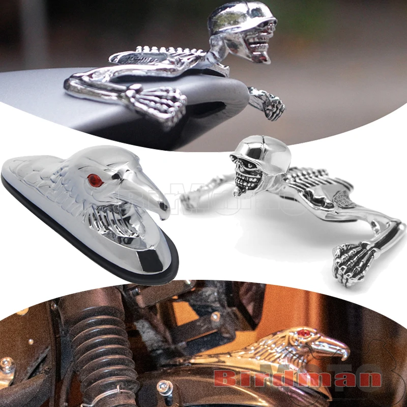 

Motorcycle Headlight Visor & Front Fender Steel Eagle Head Skull Skeleton Decoration For Harley Honda Custom Head Ornament