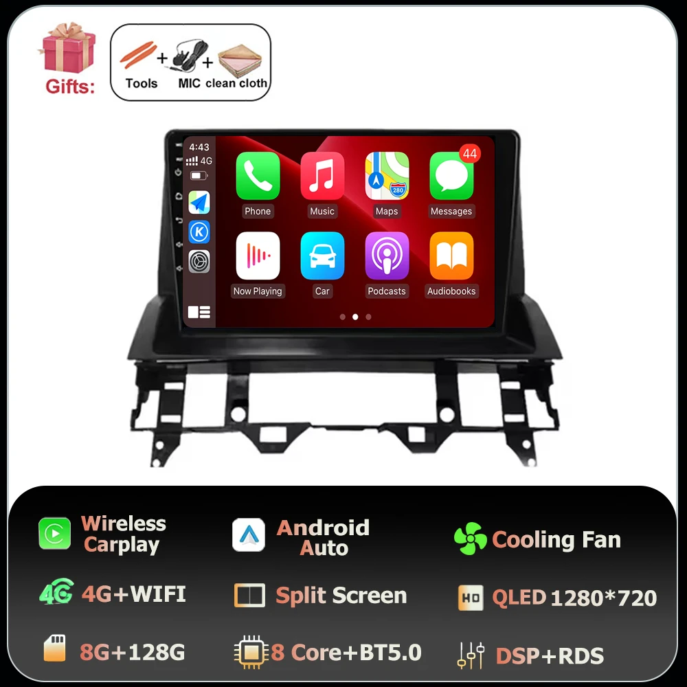 Scherm QLED Carplay Auto Voor Mazda 6 2002 2003 2004 2005 2006 2007 2008 Android 16 Autoradio Multimedia Video speler GPS WIFI 4G - afbeelding 1