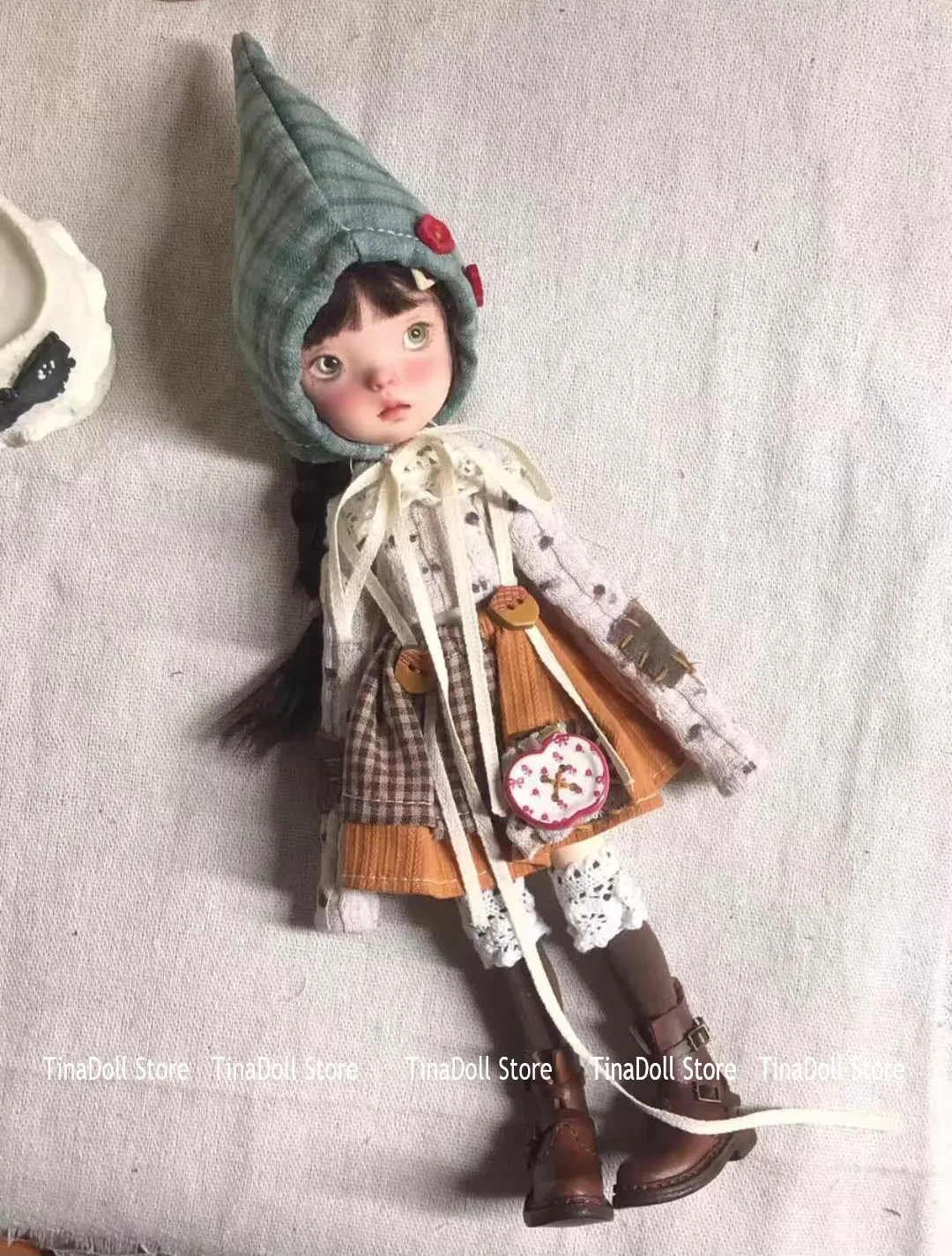 （TinaDoll Store)leisure Landoudou Clothes set(Tops/Shoulder strap half skirt /Sharp hat/Stockings)for Landazz Landoudou/Blythe/o