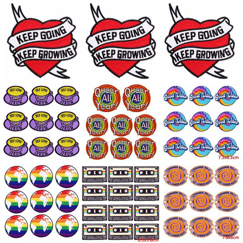 10PCS/lots Cartoon Applique Slogan Embroidery Patch Iron On Patches For Clothing Stickers Rainbow Letter Patches On Clothes DIY