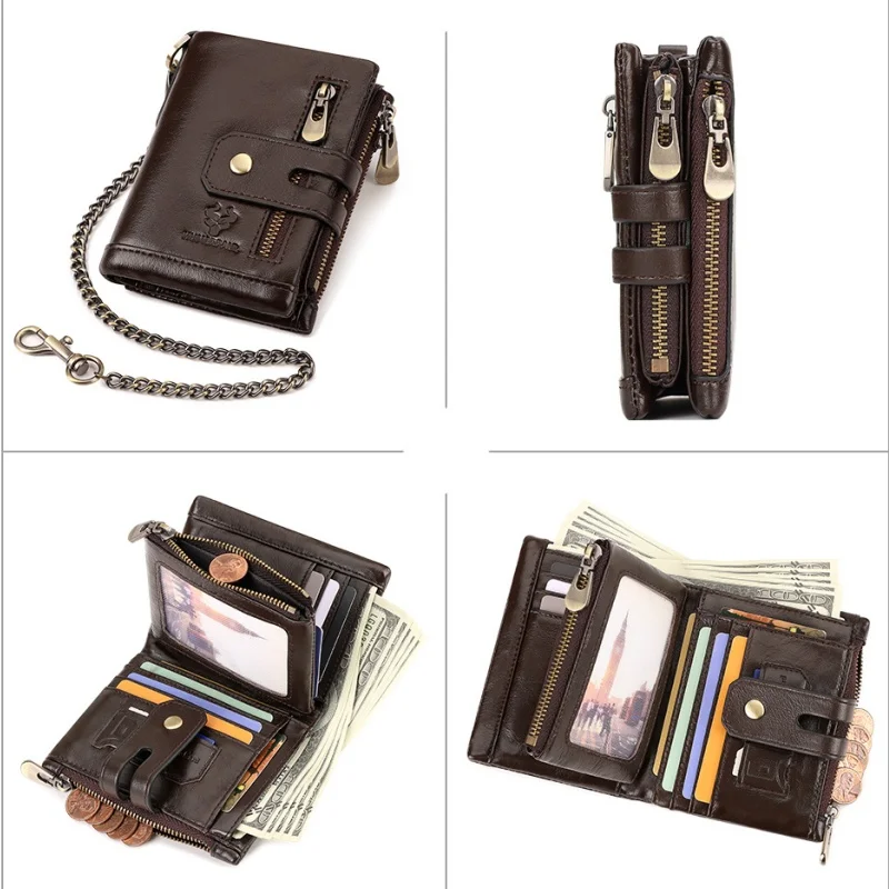 UKF Genuine Leather Men's Wallet Premium Product Real Cowhide Wallets For Man Short Black Wallet Portefeuille Homme Short Purses