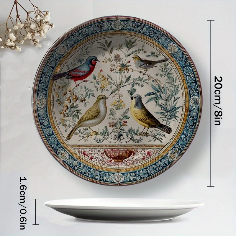 1pc Hand-Painted Vintage Ceramic Decorative Plate - Elegant Floral & Bird Round Wall Hanging or Tableware, Multi-Color Options