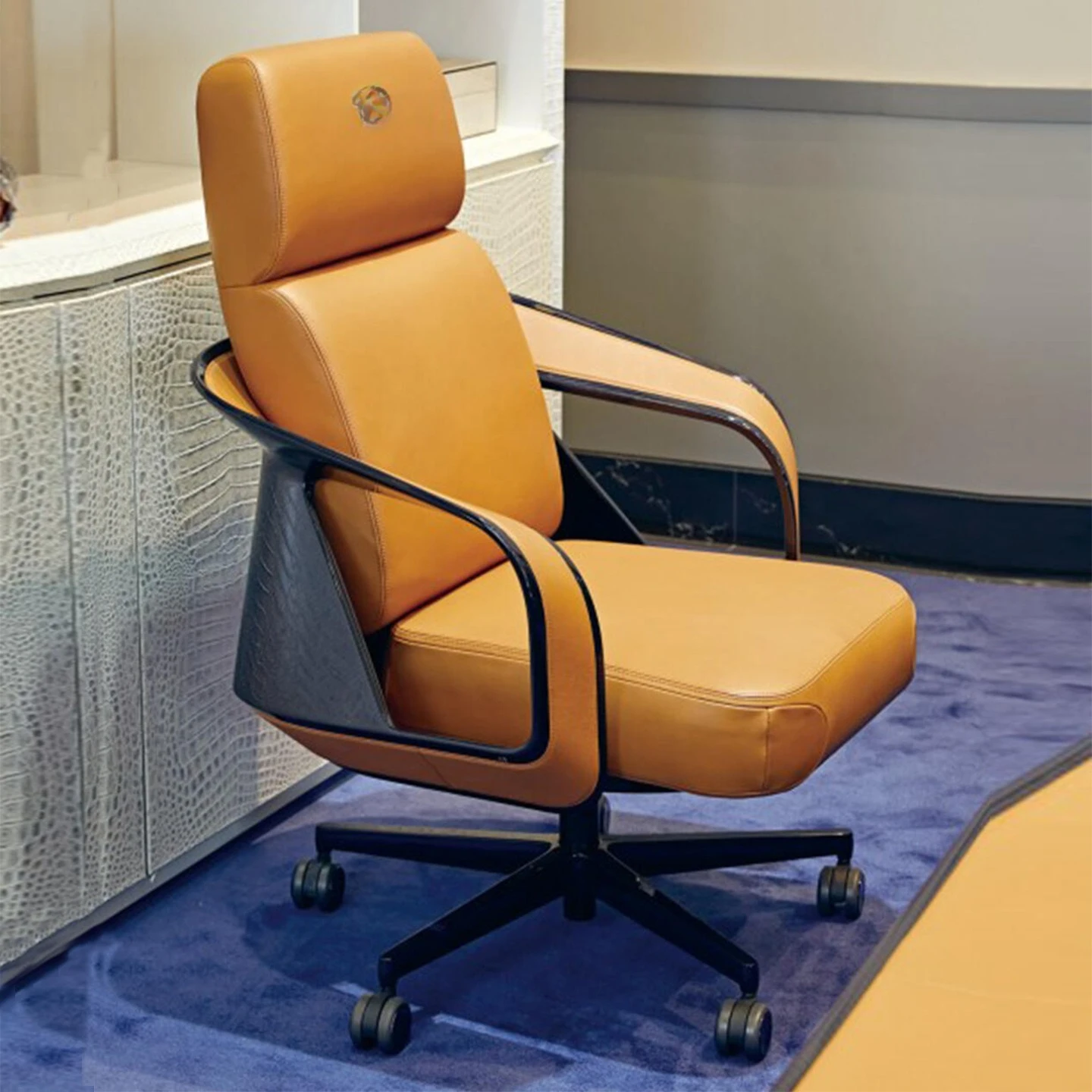 كرسي مكتب فاخر خفيف مخيط يدويًا من الجلد الطبيعي للفيلا الحديثة الراقية للدراسة كرسي مكتب رفع دوار مريح