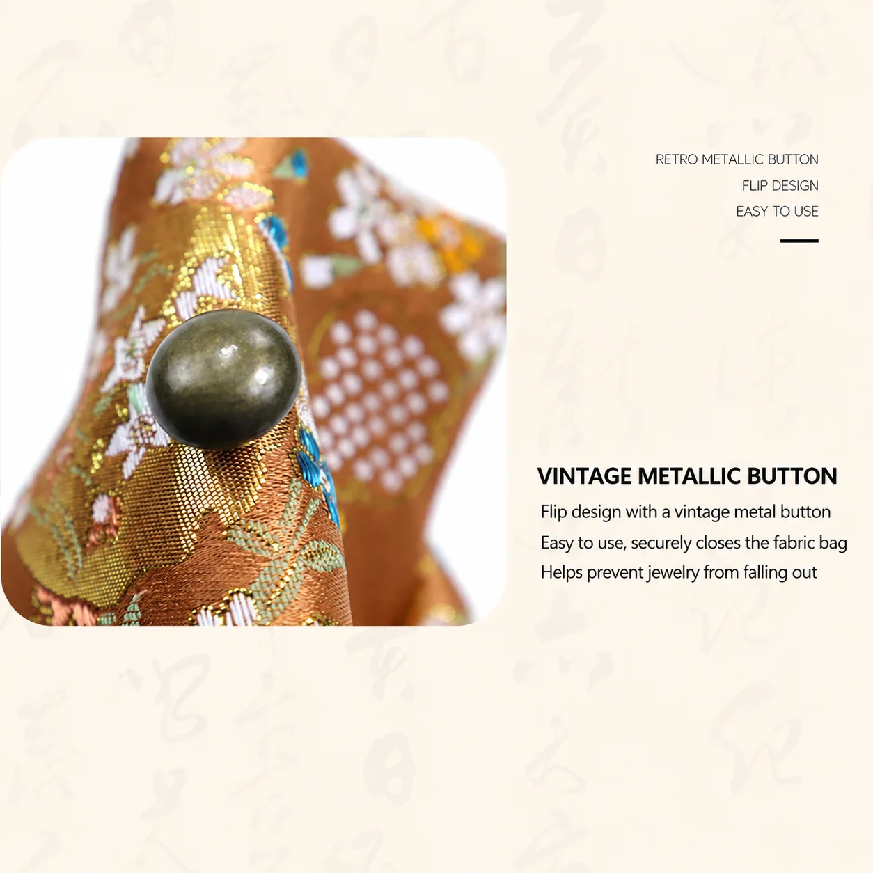 Brass Button Pouch Brocade Jewelry Storage Pouch Brocade Ornament Bag Compact Brocade Jewelry Pouch For Jewelry Gift Packaging