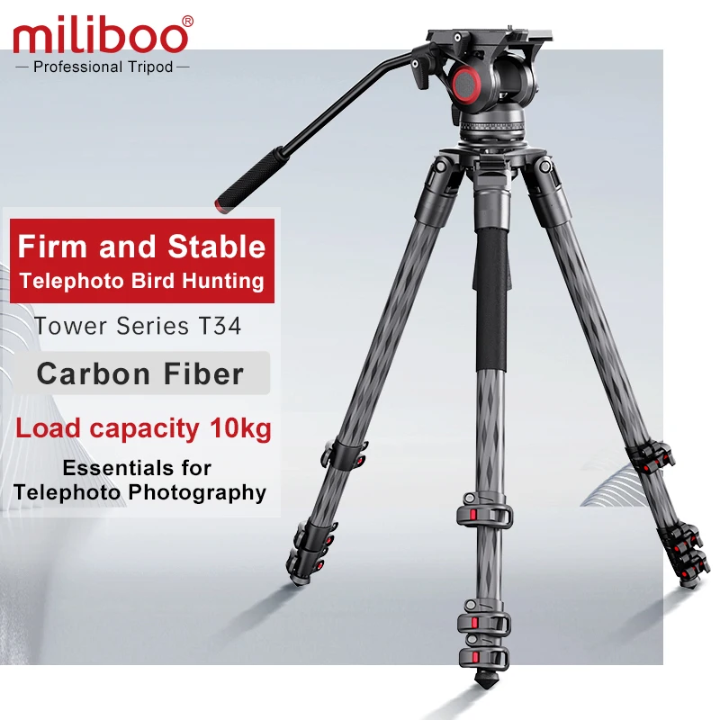 miliboo T34 Professional tripod stand Bird Hunting Carbon Fiber Load capacity 10kg fotográfica tripode para móvil삼각대