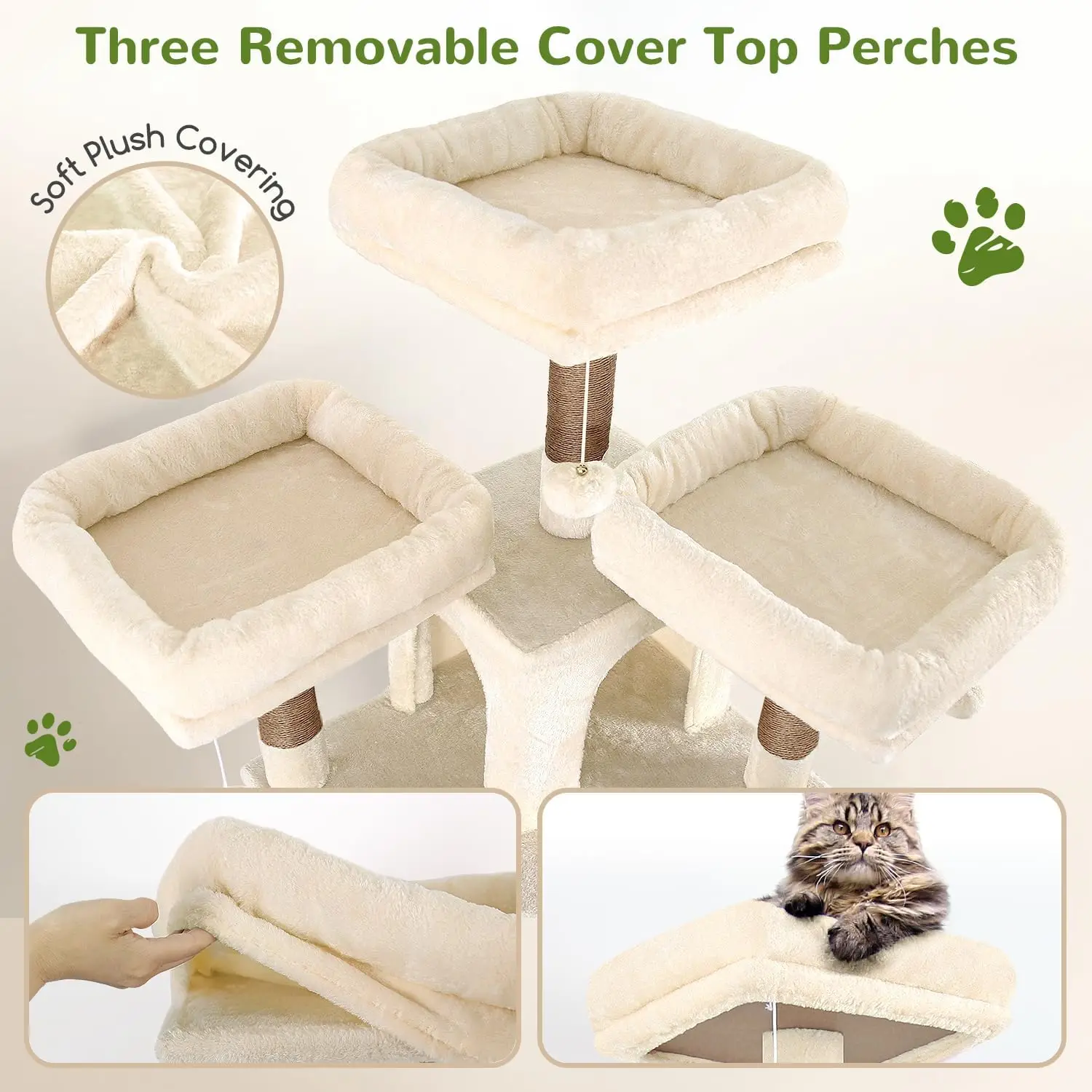 Modern Eco-friendly 4-Level Cat Tower 80inch Indoor/Outdoor Use for Adult Cats XXL Scratching Post Hammock 3 Perches 2