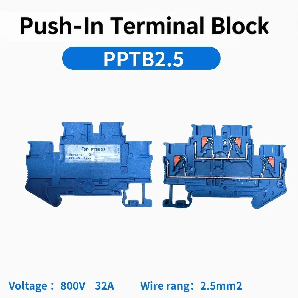 PTTB2.5 Double Layer DIN Rail Terminal Block Push-In Spring Terminal Strip PT2.5 Electrical Wire Connector