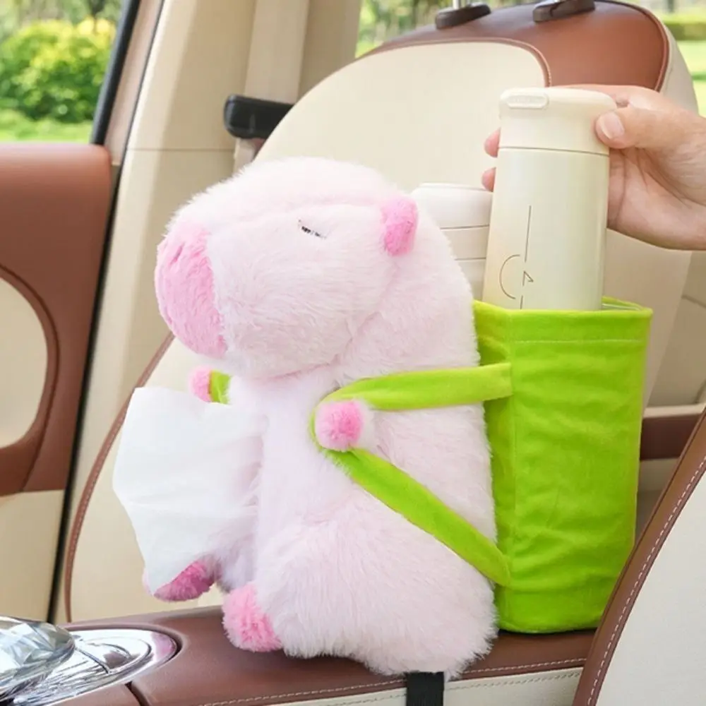 Portable Plush Car Tissue Box Kapybara Cartoon Car Armrest Box Multi-function Cartoon Tissue Box