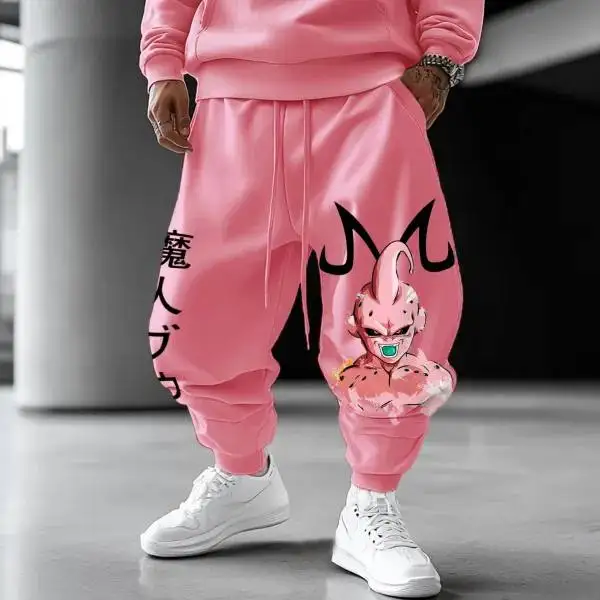 Pantalon de survêtement rose Dragon Ball Majin Buu, en coton, Anime, unisexe, coupe ample avec revers aux chevilles, jambes larges, grande taille