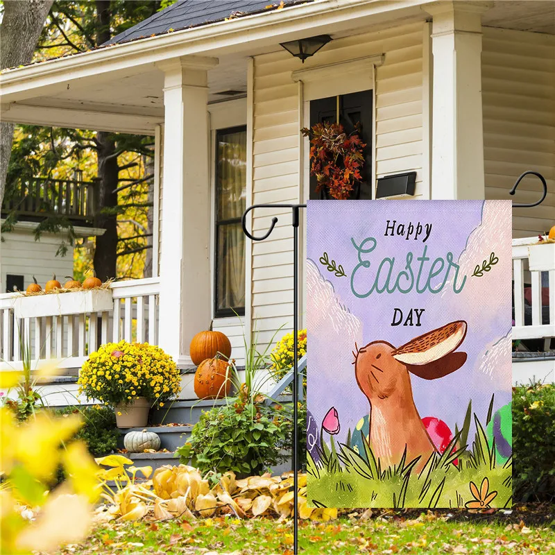 Happy Easter Garden Banner Welcome Rabbit Easter Egg Flower Spring Summer House Outdoors Flag 30*45cm Farmhouse fall decor