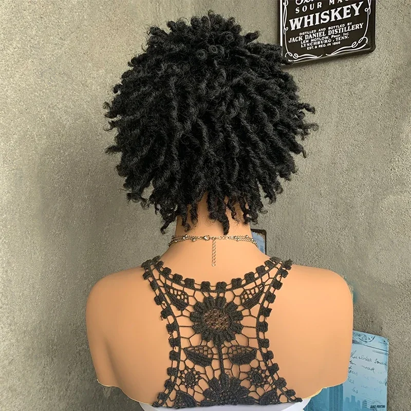 قصيرة سوداء مضفر الشعر Dreadlock شعر مستعار اصطناعي مع الانفجارات للشباب ألياف مقاومة للحرارة الأفرو غريب مجعد الذكور شعر مستعار للحفلات
