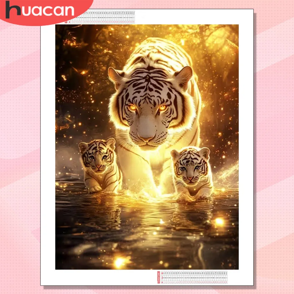 HUACAN Diamant-Mosaik, Tiger, Tier, Fantasie, voll, quadratisch, rund, Gemälde, Kit, Bilder, Strasssteine, Kit für Zuhause, Schlafzimmer, Kunstwerk