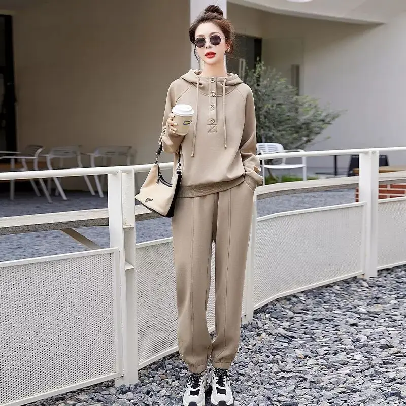 

Women's Hooded Sweater Casual Suit Spring Autumn 2024 New Fashion Age Reducing Running Sports 2 Two Piece Set Plus Size Clothing